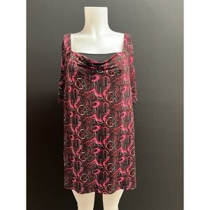 Women's Black and Fuchsia Pink Bohemian  Short Sleeve Top in Size 3X